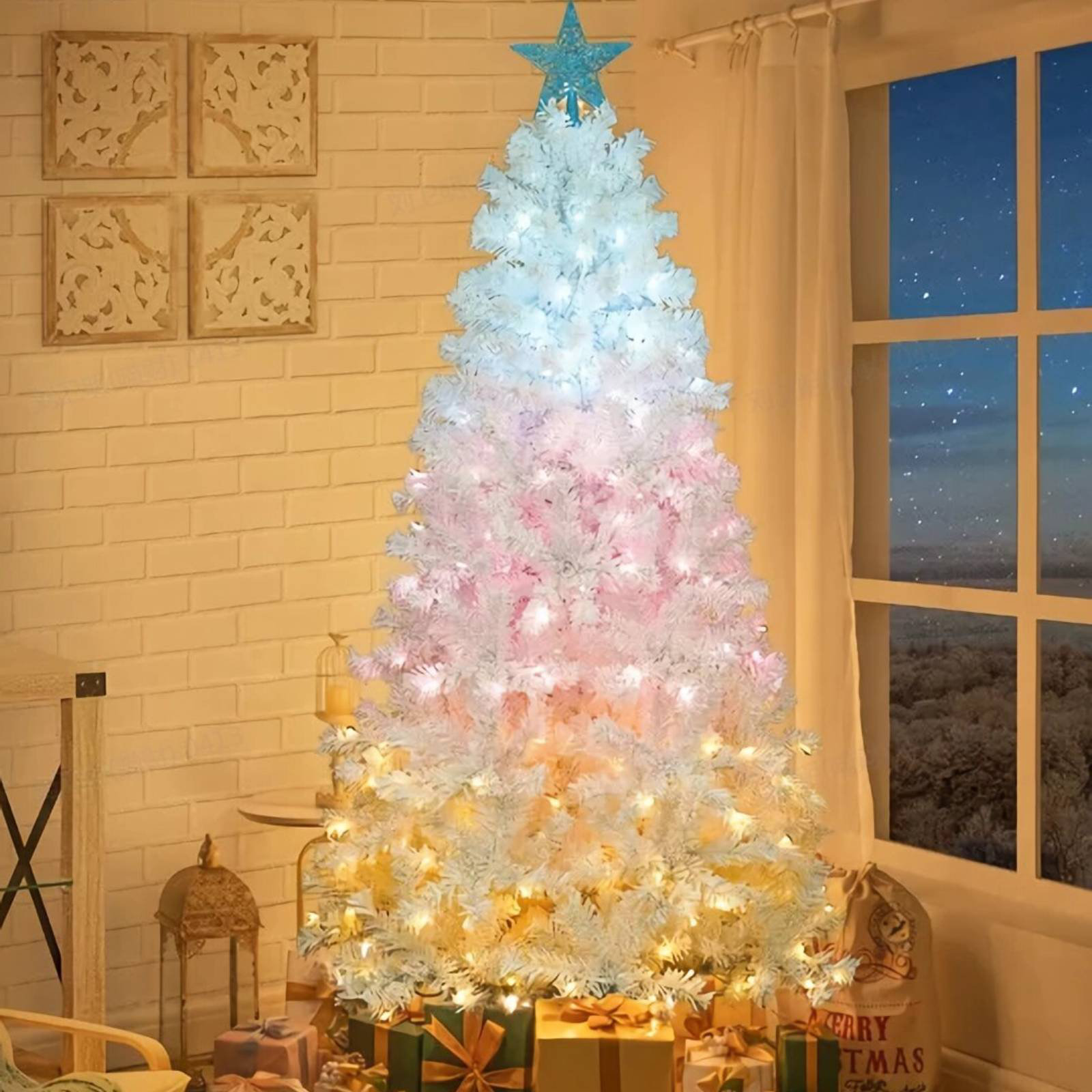 Pre lit christmas tree with white and colored lights new arrivals